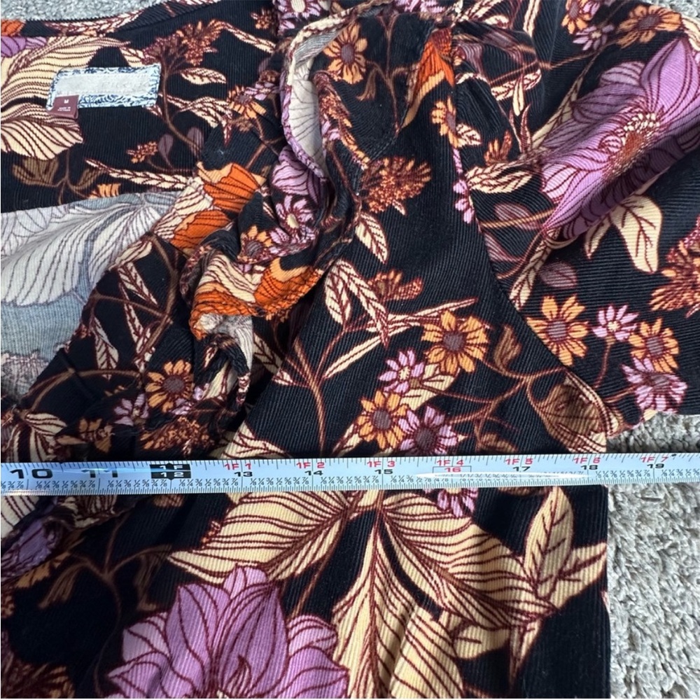 PILCRO TIERED CORDUROY RUFFLED FLORAL BOHO MINI DRESS medium BLACK long sleeve - Picture 12 of 15